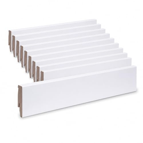 Leiste24 Lot de 10 plinthes en MDF avec chemin de câble et découpe à clip - Blanc - 26 m - 60 mm - Pour stratifié, vinyle, parquet et carrelage