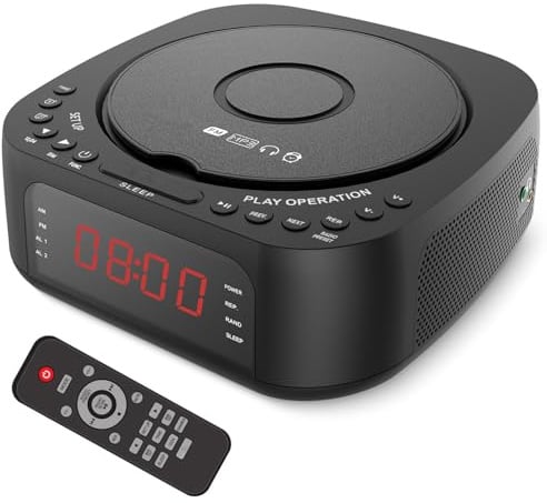Cd Player, Radiowecker, dimmbares Display, USB-Ladefunktion | Schlafzimmerbetrieb, Fernbedienung, Toploader-Design, Sleep-Timer, Radiobetrieb, 220-240 V Eu-Stecker