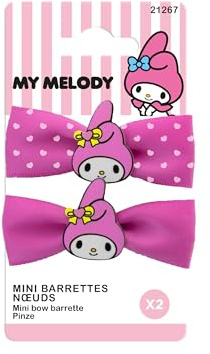 HELLO KITTY - Lot de 2 Pinces Cheveux Nœuds - Coiffure Petites Filles - MY MELODY - Produit Officiel Sanrio