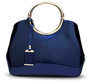 NICOLE & DORIS Damen Handtasche Lackleder Clutch Henkeltasche Abendtasche Umhängetasche wasserdichte Schultertaschen Mode Tasche mit Abnehmbarem Schultergurt Blau