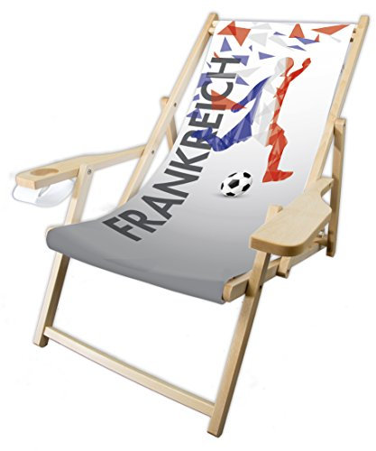 MultiBrands® Holz-Liegestuhl, mit Armlehne und Getränkehalter, Klappbar, Frankreich, WM, Fanartikel, 2018