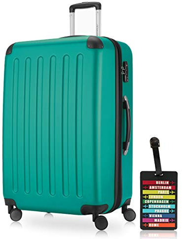 Hauptstadtkoffer - Spree - Hartschalenkoffer Rollkoffer + Kofferanhänger, erweiterbarer Reisekoffer, 4 Rollen, TSA, 75 cm, 119 Liter, Aquagrün