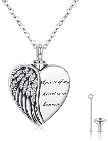 CHENGHONG Urne Halsketten für Asche, Kette Engel Damen Sterling Silber Schmuck für Asche Herz Anhänger Engelsflügel Feder Andenken Geschenke für Frauen
