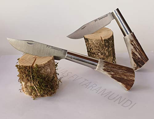 Navaja artesanal TARAMUNDI asta de ciervo hoja punta vuelta Caza, Pesca, Camping, Outdoor, Supervivencia y Bushcraft + Portabotellas de regalo