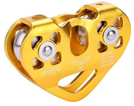 Ichiias Zip Line Doppelrolle, Seilrolle, Kletterrolle, Rettung für Bergsteigen, Abseilen (goldfarben)