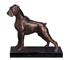 Henecka Büsten u. Skulpturen -Hunde-, Hund-Pokal, Metall-Guss-Figur -Boxer Nicht kupiert, Marmorsockel, mit Wunschgravur