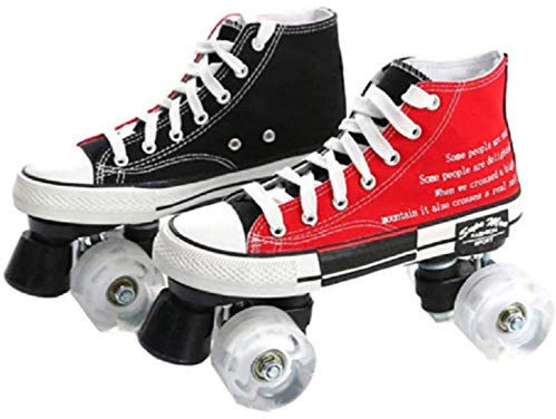 Canvas Skaten Rollschuhe, Herren und Damen Double Row Zweireihige Quad-Rollschuh Flash Roller Rollschuh Stiefel Outdoor-Sport ideal für Anfänger A,43
