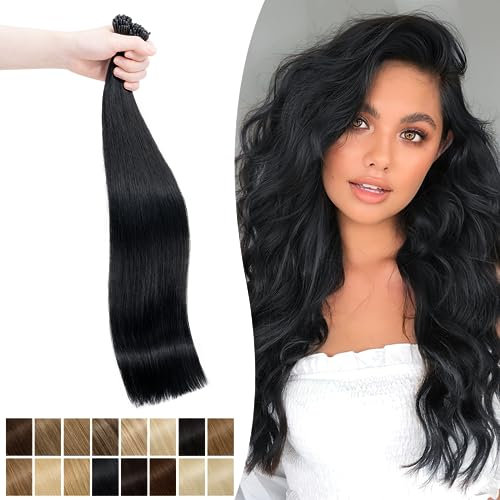 Silk-co 22inch Pre Bonded Stick Tip Human Hair Extensions 1g #01 Jet Black 50 Strands Real Remy Keratin I Tip Hair Extension Straight