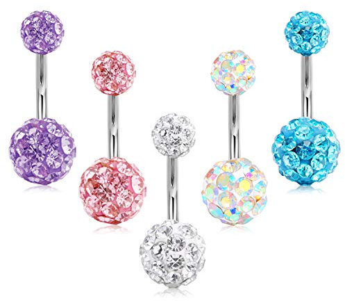 Crdifu 5stk Bauchnabelpiercing mit Stein 14 Gauge 12mm Barbell Set Chirurgenstahl Piercing Bauchnabel Schmuck 1,6mm