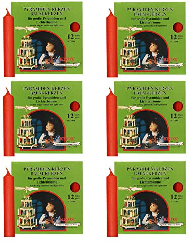 OLShop AG Knox Pyramidenkerzen rot, 6er Pack (6 x 12 Stück), Größe: ca. 17 x 100 mm Weihnachtskerzen