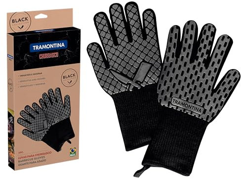 Tramontina Guanti da barbecue CHURRASCO BLACK, in aramide e silicone, resistenti al calore, protezione contro fuoco e braci