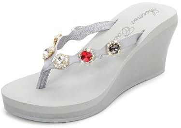 Chanclas mujer de piscina de plataforma Verano Sandalias de cuña (Gris ligero, numeric_35)