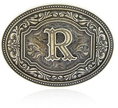 Btilasif Western-Gürtelschnalle, Anfangsbuchstaben, ABCDEFG bis Z, Cowboy, Rodeo, Gürtelschnalle für Herren, Damen, Cowboy, Cowgirl, R, 7.3 x 9.5cm