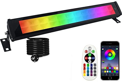 Indmird RGB LED Strahler, 50W RGB LED Wallwasher Licht mit Fernbedienung und Bluetooth APP, LED Bar Lichteffekte IP66 Wasserdicht Smart Partylichter für DJ Disco Party Garten Halloween Bühnenlichter