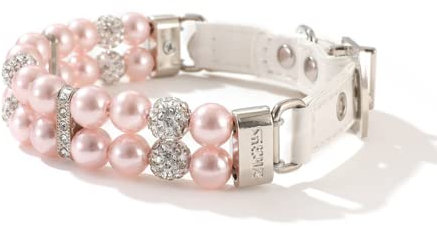 Halsband für Hunde,Hundehalsband mit Perle,Hunde-Katzen-Mode-PU-Leder-Perlenhalsband mit Bling-Strass-Diamant,Verstellbares Chihuahua-Hundehalsband für Welpen,Kätzchen,S,1.5x33cm (M rosa)