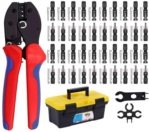 QeeHeng Kit di connettori solari Strumento di crimpatura solare+20 paia di connettori solari maschio femmina+2 pezzi di chiave per connettori solari,crimpatrice solare per fotovoltaico da 2,5-6,0 mm²