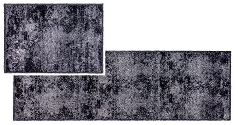 Astra Flauschige Sauberlaufmatte weich - Pure & Soft - Allover grau 2er Set 50x70 & 50x150 cm - Waschbarer Küchenteppich innen - Türmatte strapazierfähig