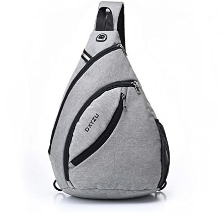 FANDARE Ultraleicht Brusttasche Schultertasche Herren Sling Chest Bag Wasserdicht Umhängetasche mit Kopfhörerloch Reflexstreifen für Outdoor Sport Wandern Radfahren Reisen Schultertasche Grau