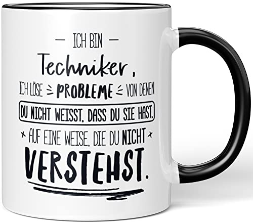 JUNIWORDS Tasse, Ich Bin Techniker, ich löse Probleme, von denen du Nicht weißt, DASS du Sie hast, auf eine Weise, die du Nicht verstehst, Schwarz (5001578)