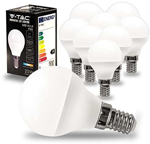V-TAC 10x Lampadine LED P45 Golf con Attacco E14-3,7W (Equivalenti a 25W) - 320 Lumen - Lampadina LED Pallina da Golf - Massima Efficienza e Risparmio Energetico - Luce Bianca Calda 3000K
