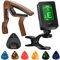 Gitarre Capo, Gitarre Plektrum, Gitarre Zubehör mit Stimmgerät Gitarre, Kapodaster für Gitarre, Bass, Bruzzfrei, Quick Release, Gitarre Tuner Clip für Gitarre, Violine, Bass, Ukulele Chromatisch