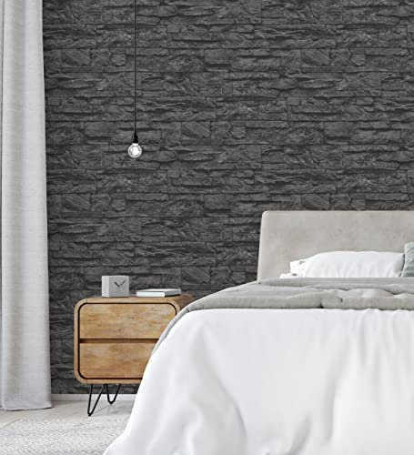 GAULAN - 500453145 Papier Peint Vinyle lessivable Pierre d'ardoise texturé en Relief 3D Noir pour Mur Salon Cuisine Bain Salle à Mange - Échantillon DIN A4