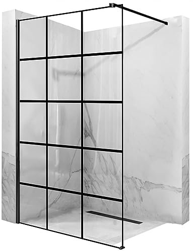 VBChome Walk In Duschwand 120 x 195 cm Schwarz Profil Duschtrennwand Glaswand mit Stabilisator Klarglas Gehärtetes Glas Elegant Modern Hohe Qualität