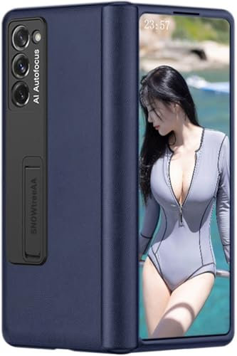 SNOWtreeAA Étui en Cuir pour Samsung Galaxy Z Fold 2 5G. Samsung Z Fold2 Coque pour Téléphone Portable à écran Pliant. Housse à Charnière en Cuir pour Téléphone. Cas de Téléphone Portable -Bleu