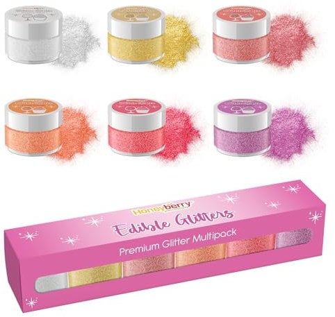 Edible Glitter Multipack (6 x 3g Jar) - Assorted Colours of Sparkling Glitter for Drinks, Cocktails, Desserts and Ice Cream, Cake and Muffins Decoration - Food Grade Shimmering Dust Set (Glitter Warm)