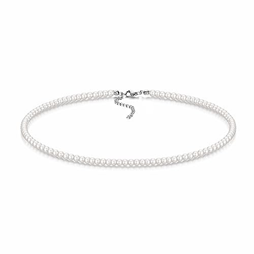 Candyfancy Perlenkette Damen Perlen Kette 42+5cm Weiße Runde Simulierte Glasperlen Kette, Halskette Perlen Weiß für Damen Frauen und Mädchen Mutter Geburtstag Geschenke, Weiße Perlen 4mm 6mm 8mm