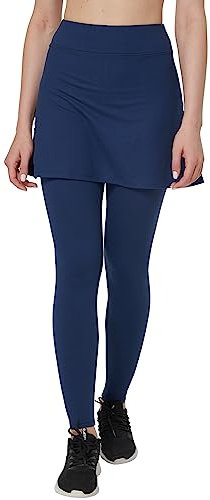 Westkun Legging Jupe Femme Course à Pied Golf Tennis Sport Toute la Longueur Elastique Poids Léger Skort Jupe avec Pantalons 2 en 1 de Jogging Tenue Décontractée(Marine,XXL)