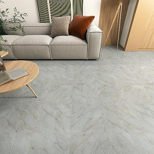 Yullapaper Pavimento PVC Adesivo Pallido Piastrelle Adesive Pavimento Effetto Marmo Linoleum Pavimento Per Cucina Lavabile Adesivi Piastrelle Bagno Balcone Laminato Pavimento 4 Pezzi, 30cm x 30cm