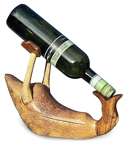 MAISONICA Wine Champagne Bottle Holder - Bamboo Wooden - Drunken Duck Novelty Gift