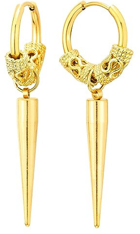 Goldfarben Hoffe Ohrringe mit Baumelnde Spitzte Kegel Huggie Ohr Manschette Ohrringe, Herren Damen, Edelstahl, 1 Paar