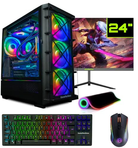 GameMachines Storm Komplett Set - Gaming PC - Wasserkühlung - AMD Ryzen 7 5700X - GeForce RTX 5060-1TB SSD - 32GB RGB DDR4 - WLAN - Tastatur - Maus - Mauspad - 24 Zoll 165Hz Monitor - Win 11