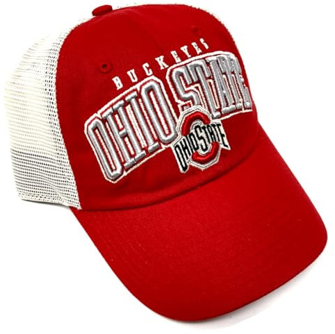 National Cap Ohio State Buckeyes Logo Curved Bill Red & Tan Mesh Trucker Adjustable Snapback Hat, Rot/Ausflug, einfarbig (Getaway Solids), Einheitsgröße