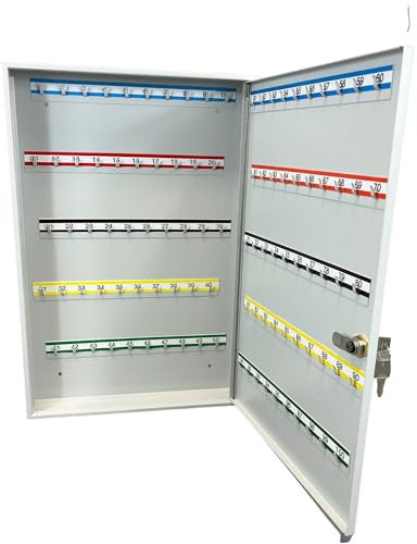 LEOMAR Schlüsselschrank, Schlüsselkasten mit 100 Haken, Schlüsselbox aus Stahlblech, mit Festen Hakenleisten, Organizer zur Wandbefestigung, Abschließbar, mit Montagematerial, 6 x 35 x 52 cm