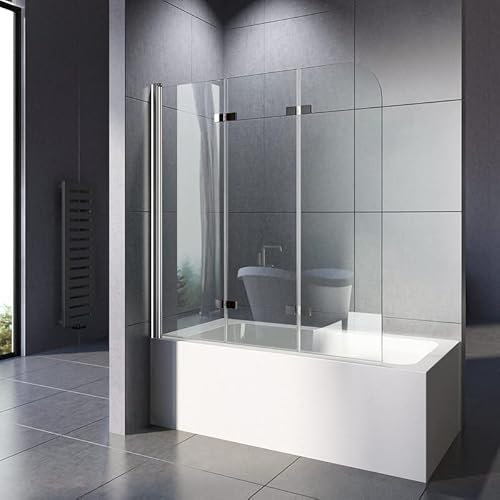 Duschwand für Badewanne 120x140cm, Duschwand 3-teilig Badewannenaufsatz 3-teilig Faltbar Duschabtrennung Badewanne mit 6mm NANO ESG-Glas