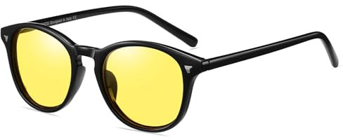DUCO Polarisierte Nachtsichtbrille für Damen Fahrerbrille für Nacht Frauen Retro Unisex Rechteckig Treiber Brille 5206Y (Schwarz Glänzend)