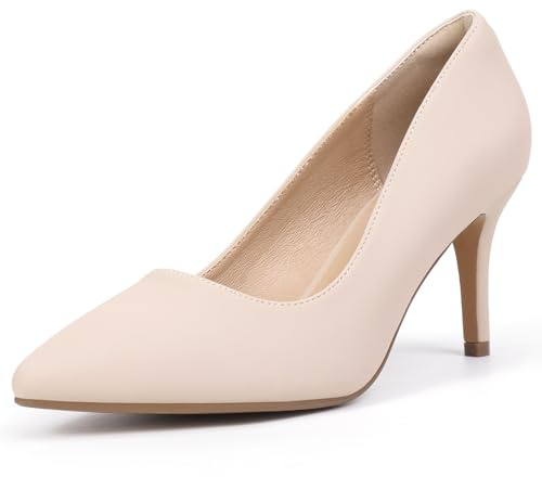 IDIFU Nude High Heels Pumps Closed Toe Heels Women's Pumps Stiletto Pointed Toe Dress Shoes Wedding Prom Bridal Work Office Bride Trendy Dressy Comfortable Classic Pumps Shoes(Nude Nubuck,8)