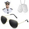 Johiux Karneval Kostüm Herren Brillen für Männer,Top Gun Kostüm Piloten Kostüm Damen und Herren fliegerbrille und militär kette Metall Hundemarke für Mardi Gras Party Dekoration.