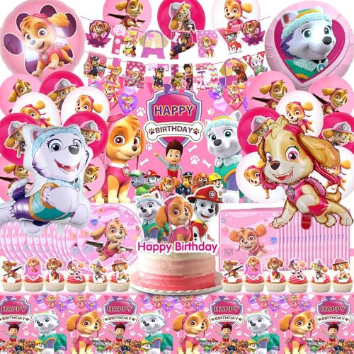 80 Pièces Kit Décoration, Anniversaire Paw Dog, Anniversaire Ballons, Assiettes et Accessoires, Ballons