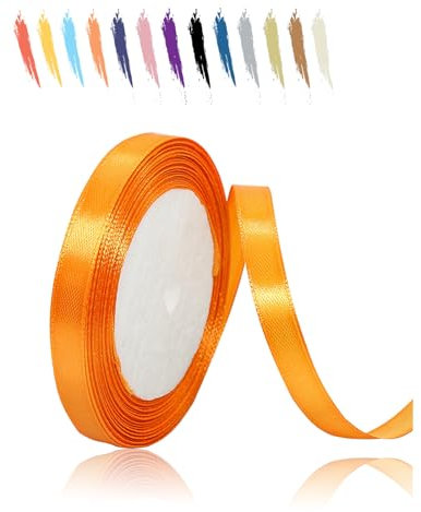 10mm Orange Ruban Satin pour Emballage Des Cadeaux,23 mètres Polyester Rubans pour Bouquets,Ballon,Couture,Nœuds,Gâteau,Satin Ruban Roll pour Décoration de Mariage/Anniversaire/Noël/Fête