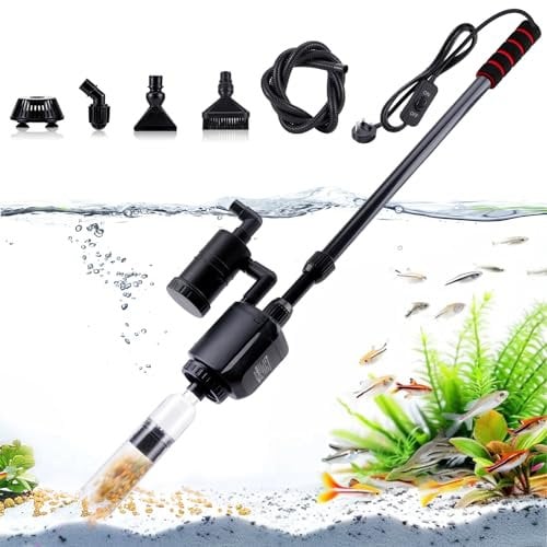 AQQA Aspirateur de gravier d'aquarium 6 en 1, électrique, 20 W, pour changement d'eau, filtre à sable, nettoyage des algues