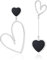 Linawe Silver Heart Dangle Earrings for Women, Black Drop Earrings Dangling, Titanium Surgical Steel Hypoallergenic Cute Love Earrings, Asymmetrical Mismatched Heart Jewellery