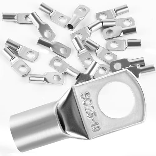 20 Stk Kabelschuh 25mm2 Rohrkabelschuh M10 Ringkabelschuh Verdicktes Kupfer Unisolierte SC Kabelschuhe