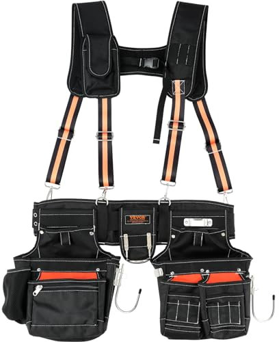 VEVOR Ceinture à outils avec bretelles en polyester 1680D, 29 poches, taille réglable de 73,7 à 137,2 cm, ceintures à outils pour homme, pochette à outils robuste pour charpentier, électricien et