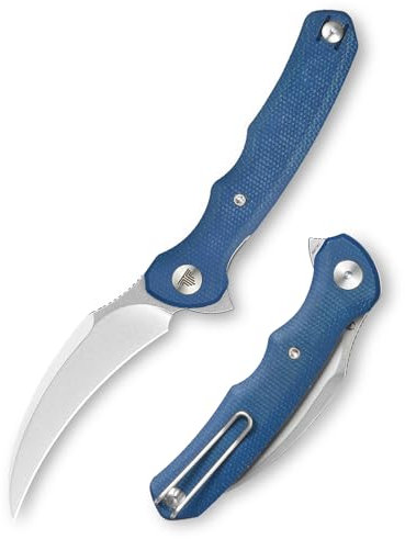 TRIVISA- Taschenmesse,Klappmesser mit Drahtclip ,EDC messer,Hawkbill Pikal Zweihandmesser für Männer, 8.5CM Steinwäsche 14C28N Stahlklinge & Micarta Griff, Campingplätze | Lacerta-04L