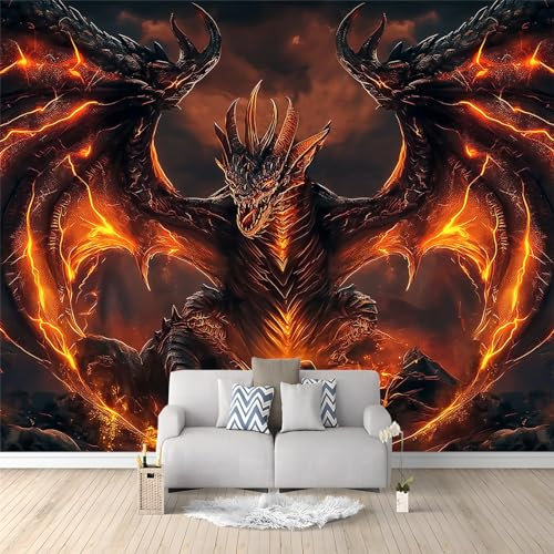 Flame Animal Dragon Photo Wallpaper - 200 x 140 cm Wall Mural for Bedroom & Kids Room - Modern Home Decor Poster by Professional Designer Make Photo Mural
