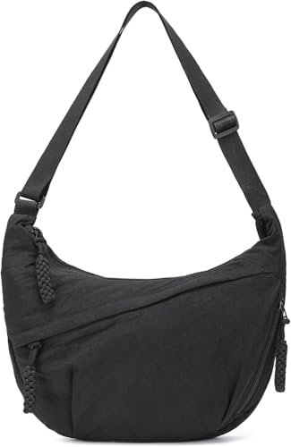 GSenhui Moon Bag Crossbody Bag Damen Groß Umhängetasche Nylon Bauchtasche Halfmoon Bag Halbmond Tasche Hobo Schultertasche für Reisen Arbeit Alltag Beige